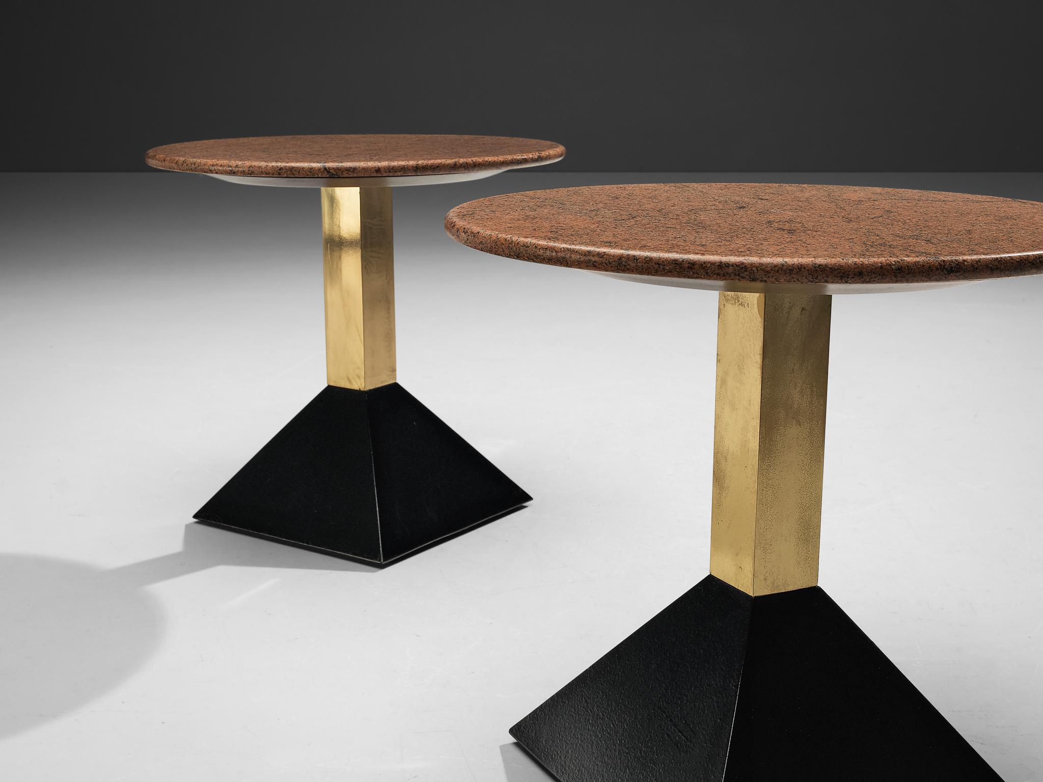 Italian Side Tables in Metal and Round Granite Top For Sale 1