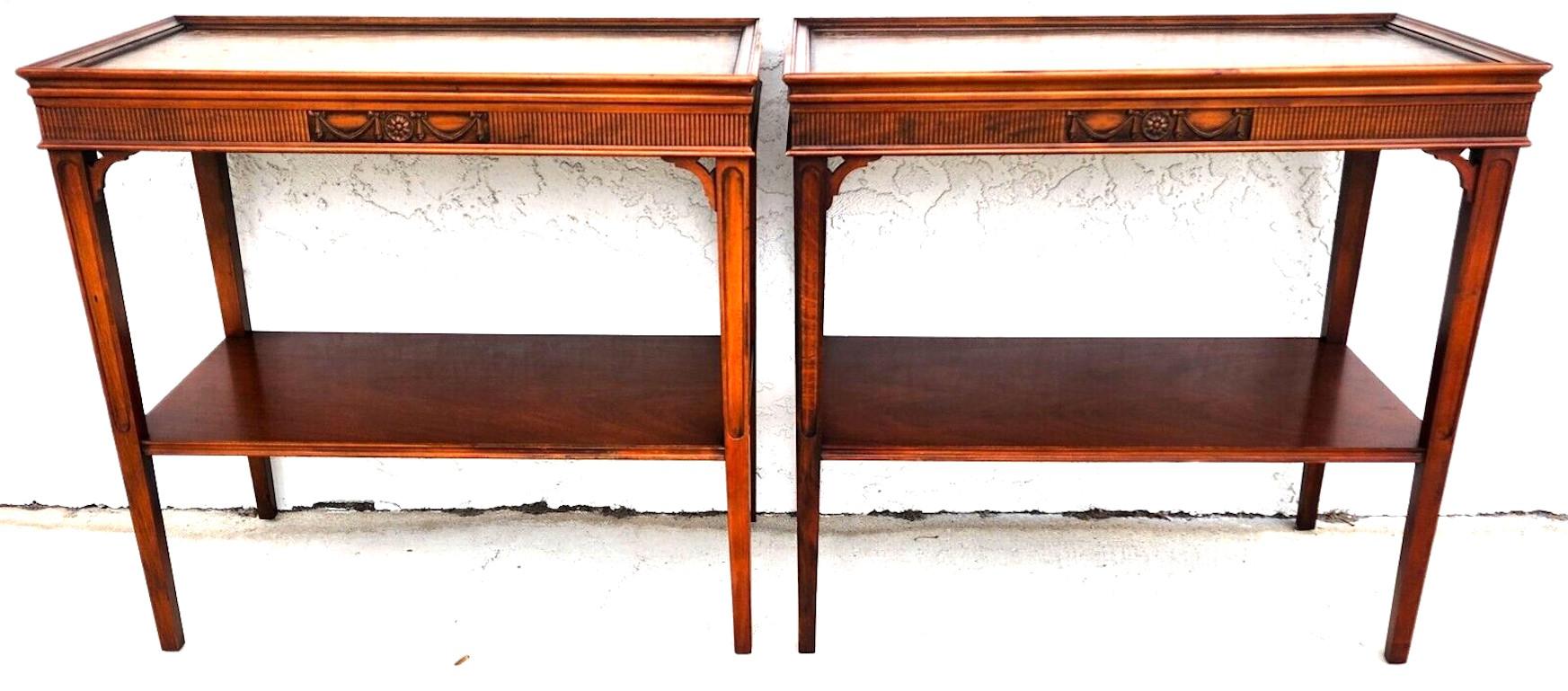 For FULL item description click on CONTINUE READING at the bottom of this page.

Offering One Of Our Recent Palm Beach Estate Fine Furniture Acquisitions Of A
Set of 2 Mid Century Italian Style Walnut Side End Tables with Tooled Leather Tops 