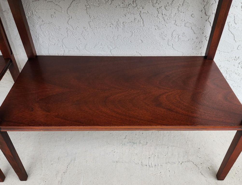 Italian Side Tables Walnut Leather Top Vintage Pair For Sale 3