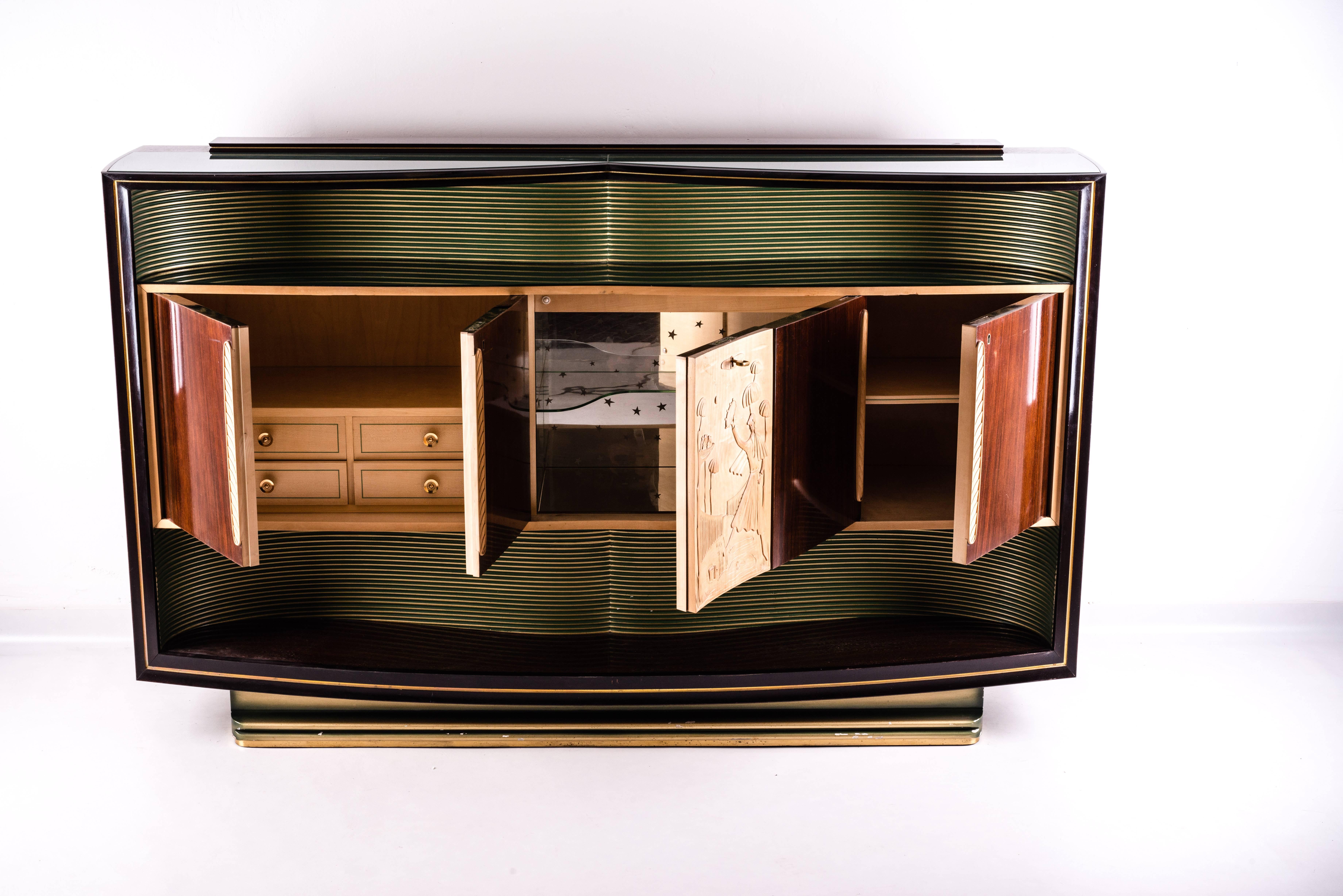 Italian Sideboard and Mirror by Vittorio Dassi, 1950s For Sale 8