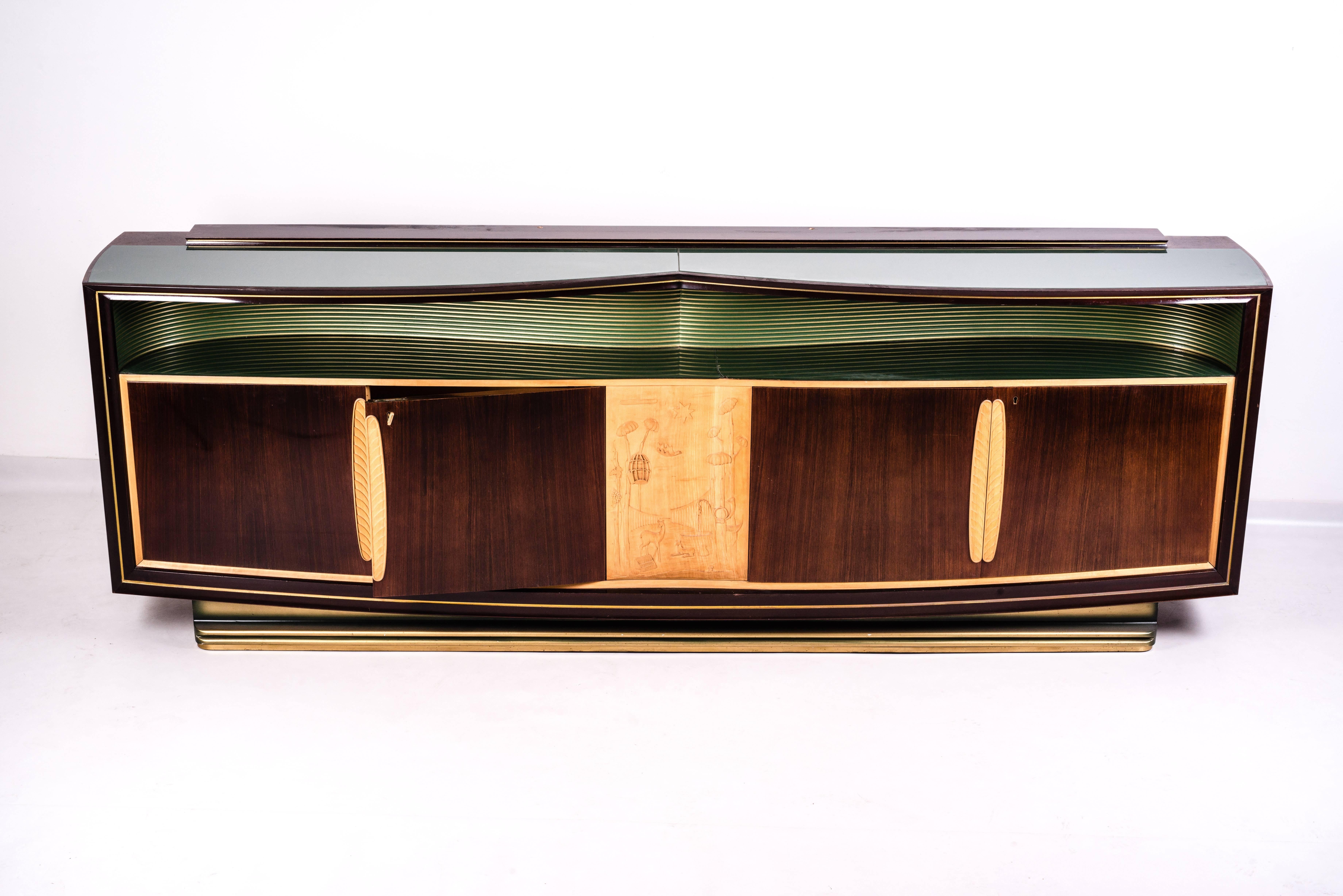Italian Sideboard and Mirror by Vittorio Dassi, 1950s In Good Condition For Sale In Budapest, HU