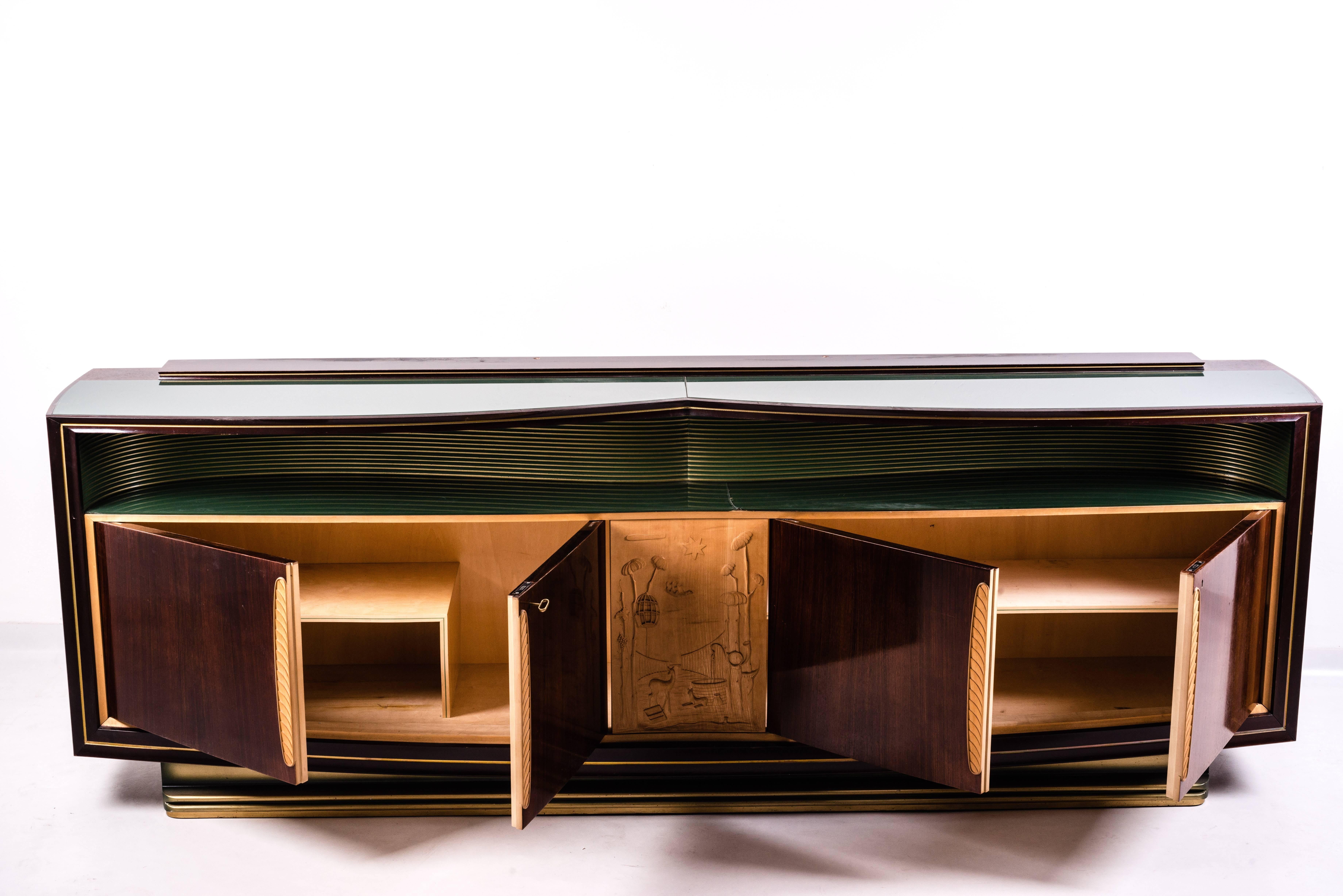 Mid-20th Century Italian Sideboard and Mirror by Vittorio Dassi, 1950s For Sale