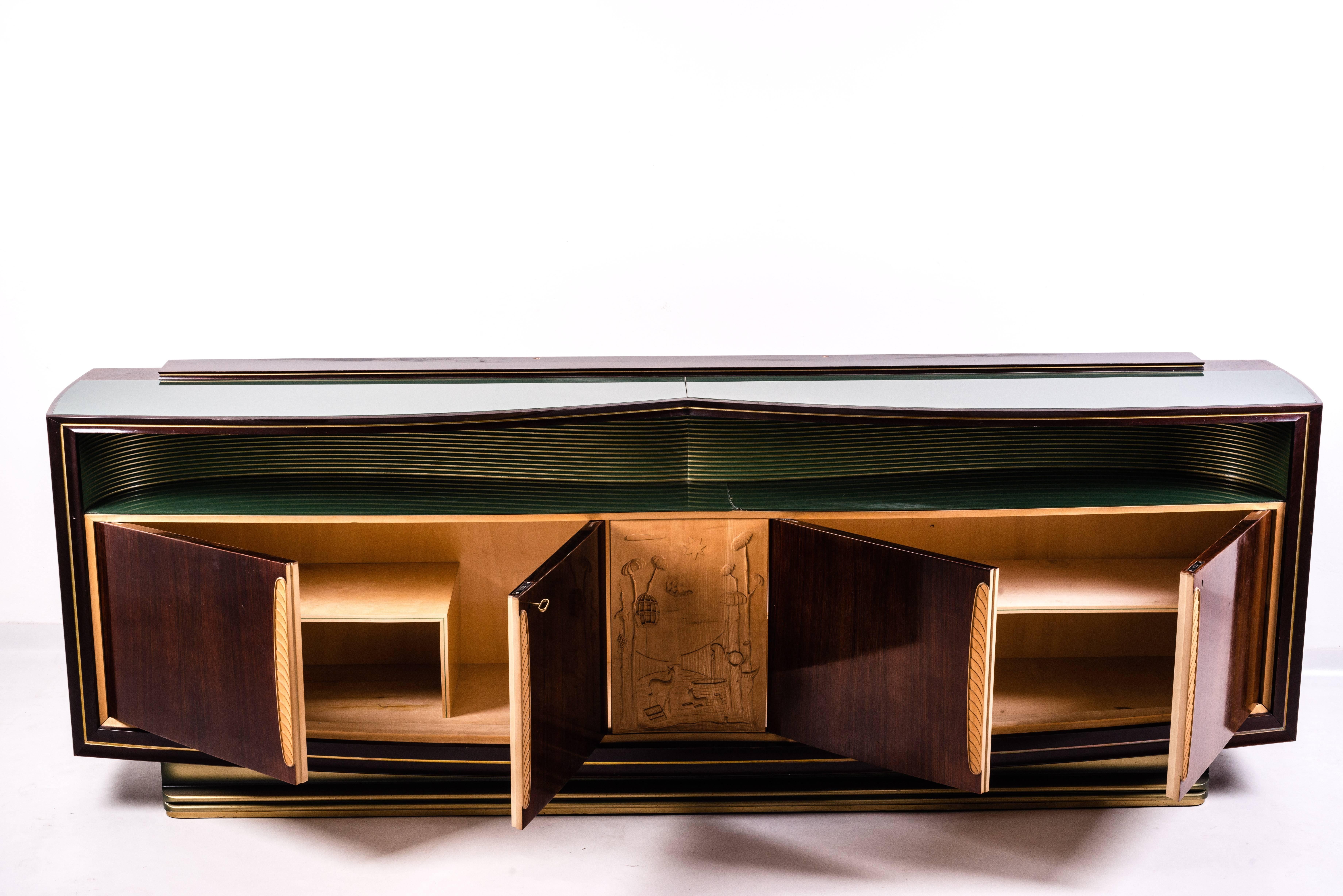 Glass Italian Sideboard and Mirror by Vittorio Dassi, 1950s For Sale