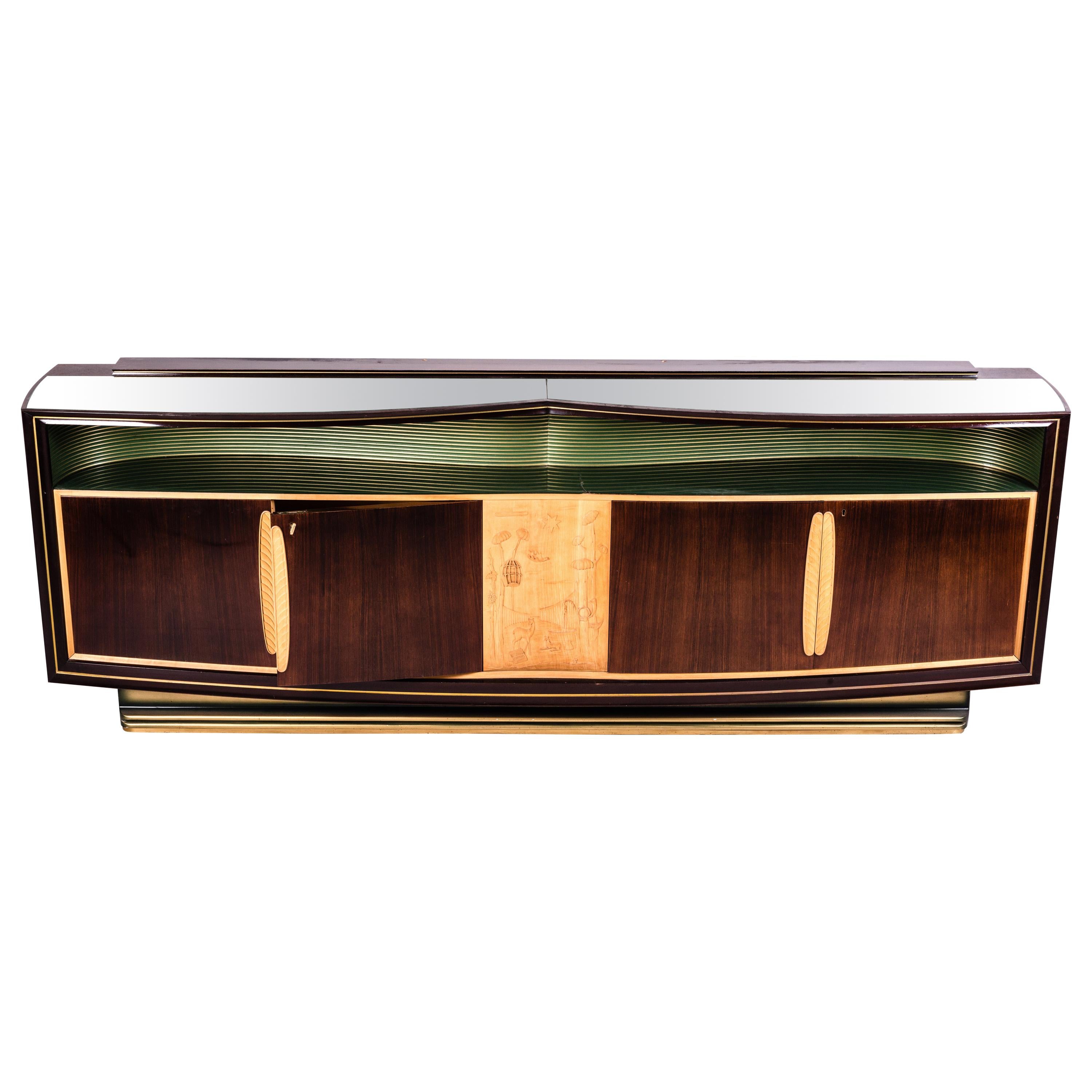 Italian Sideboard and Mirror by Vittorio Dassi, 1950s For Sale