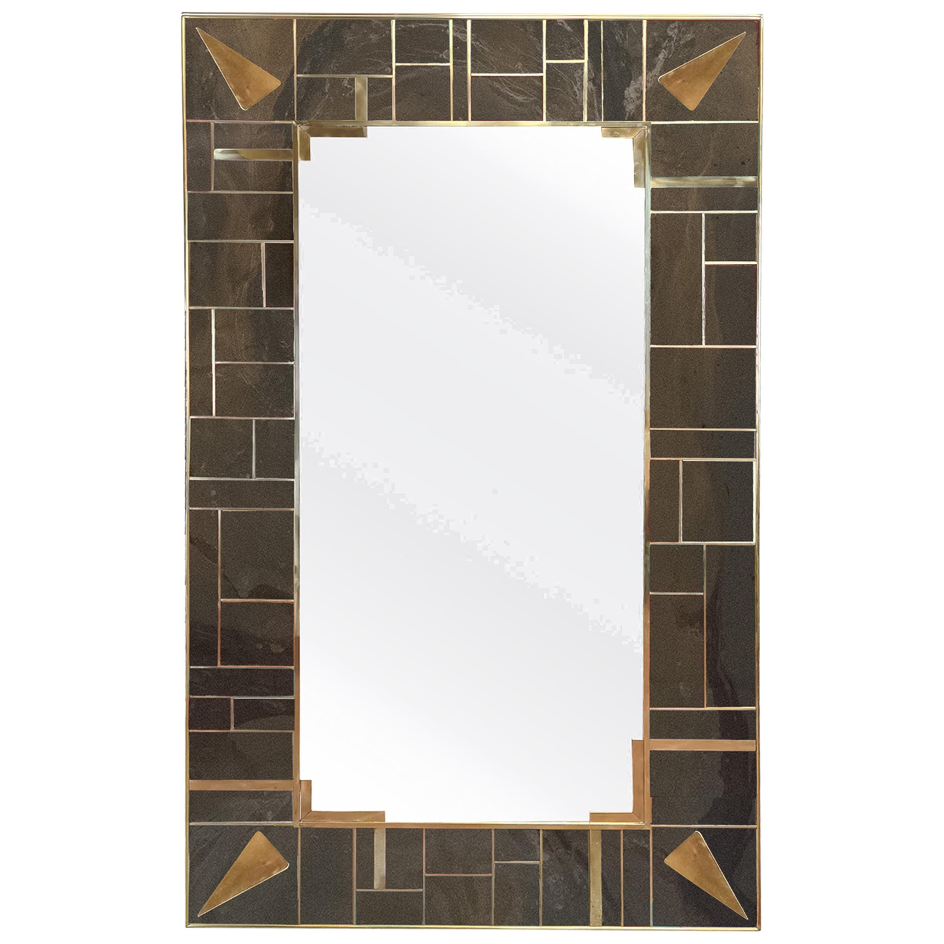 Aparador y Espejo de Pared Italiano Pintado a Mano Cristal Efecto Mármol Disponible en venta 6