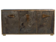 Italian Sideboard and Wall Mirror Hand-Painted Marble-effect Glass Available