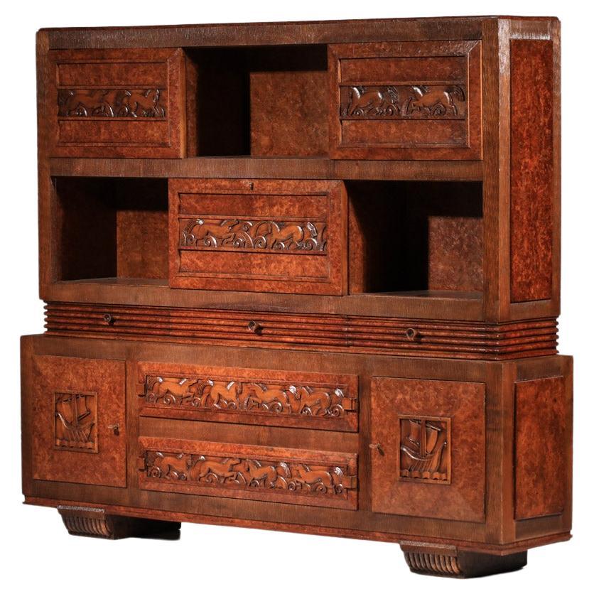 Italian sideboard by Pier Luigi Colli, decorated with ships and horses, 1940s For Sale