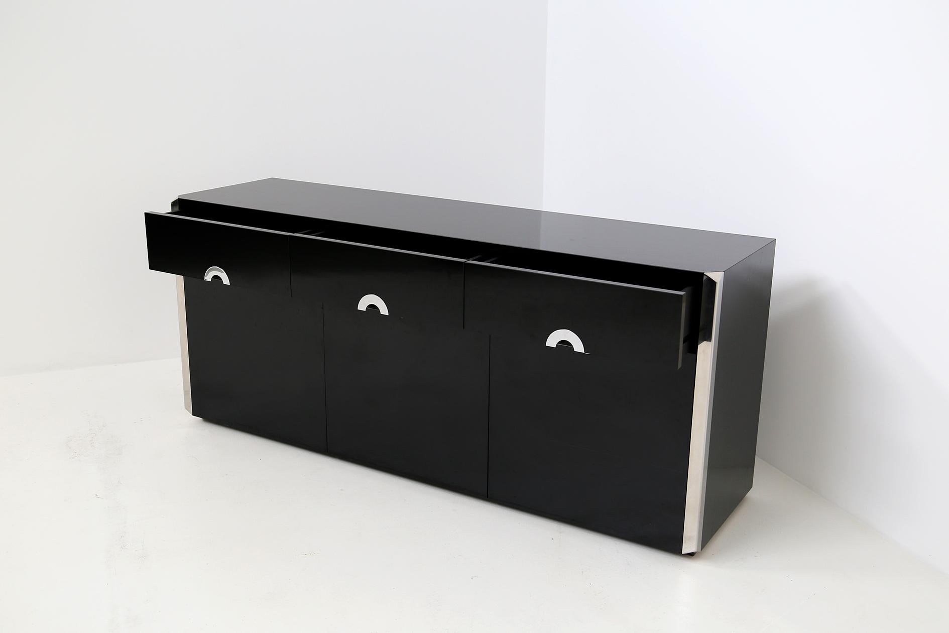 Italian Sideboard by Willy Rizzo for Mario Sabot in Black Wood and Steel, 1970s 7