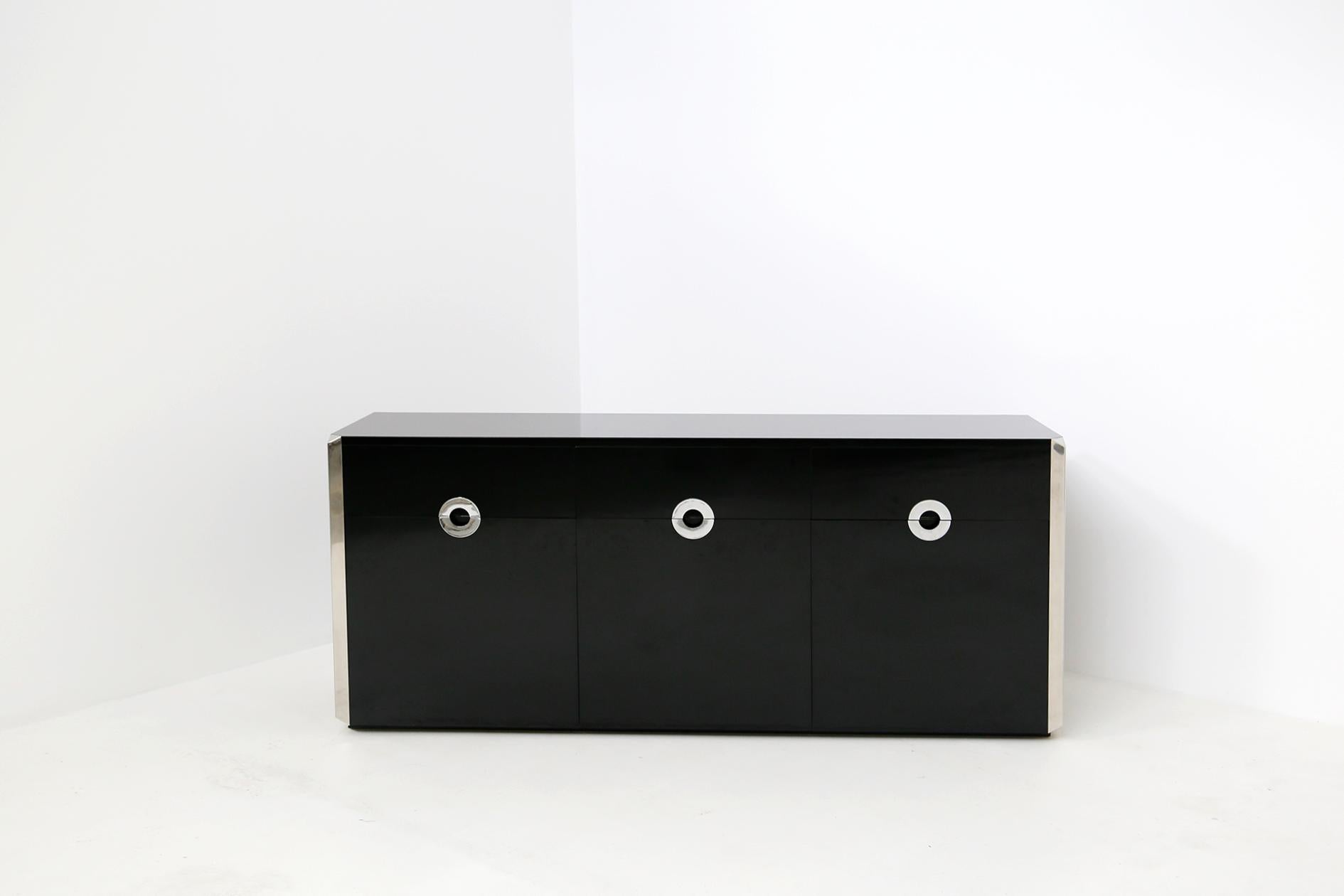 Italian Sideboard by Willy Rizzo for Mario Sabot in Black Wood and Steel, 1970s 9