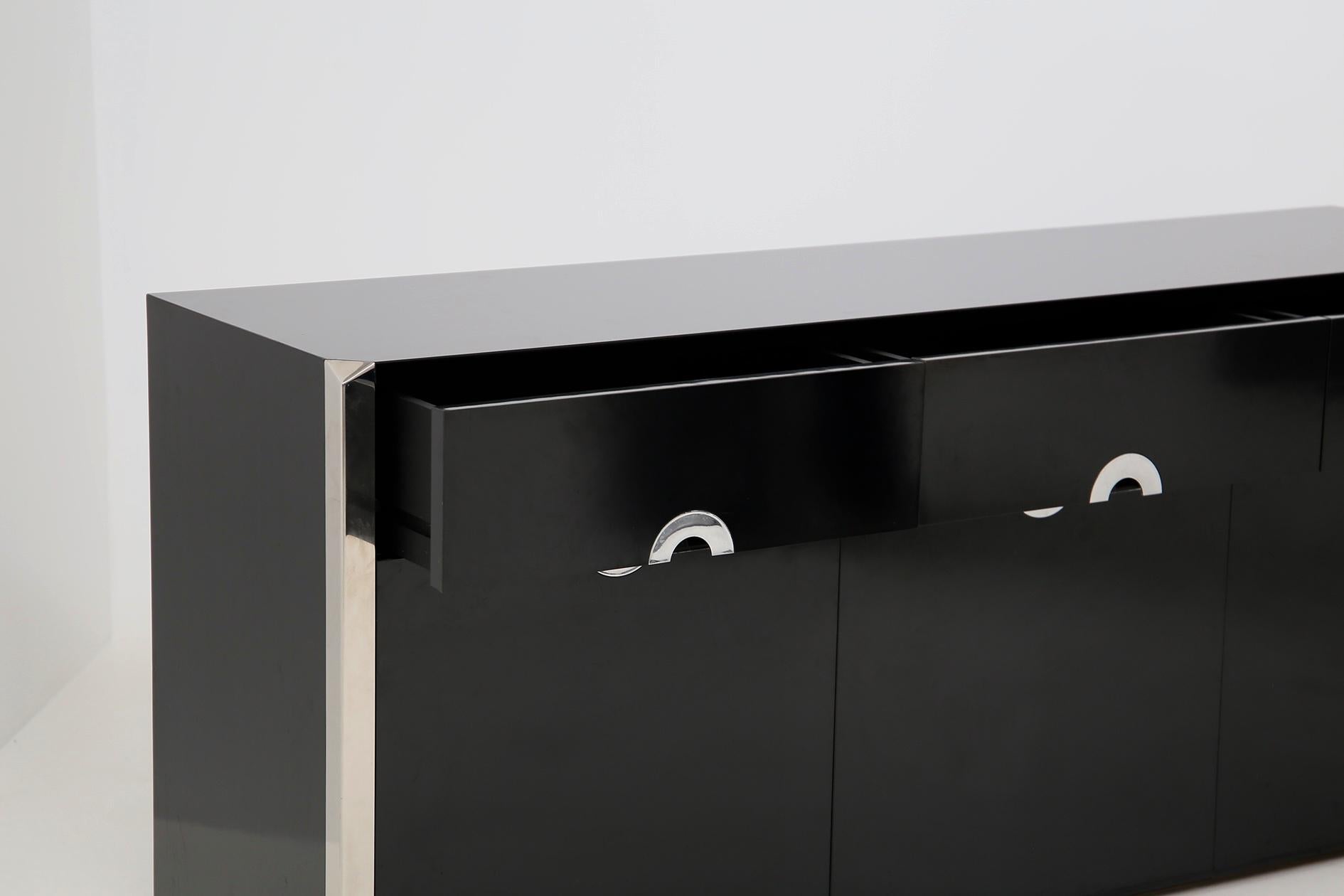 Italian Sideboard by Willy Rizzo for Mario Sabot in Black Wood and Steel, 1970s 10