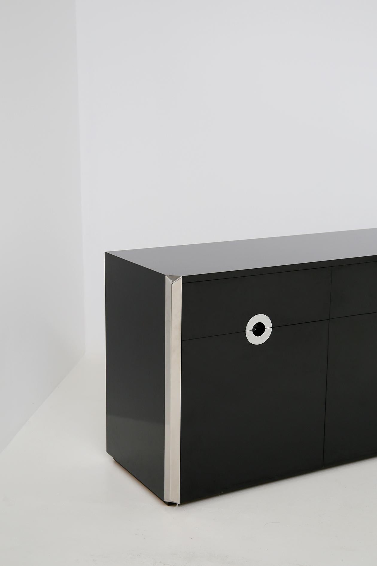 Late 20th Century Italian Sideboard by Willy Rizzo for Mario Sabot in Black Wood and Steel, 1970s