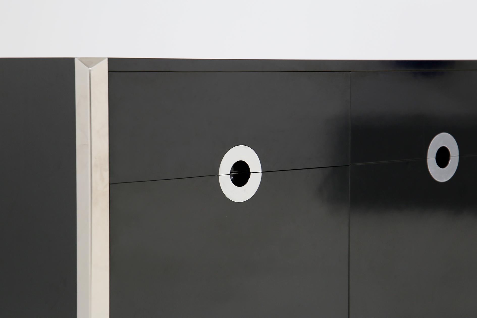 Italian Sideboard by Willy Rizzo for Mario Sabot in Black Wood and Steel, 1970s 1