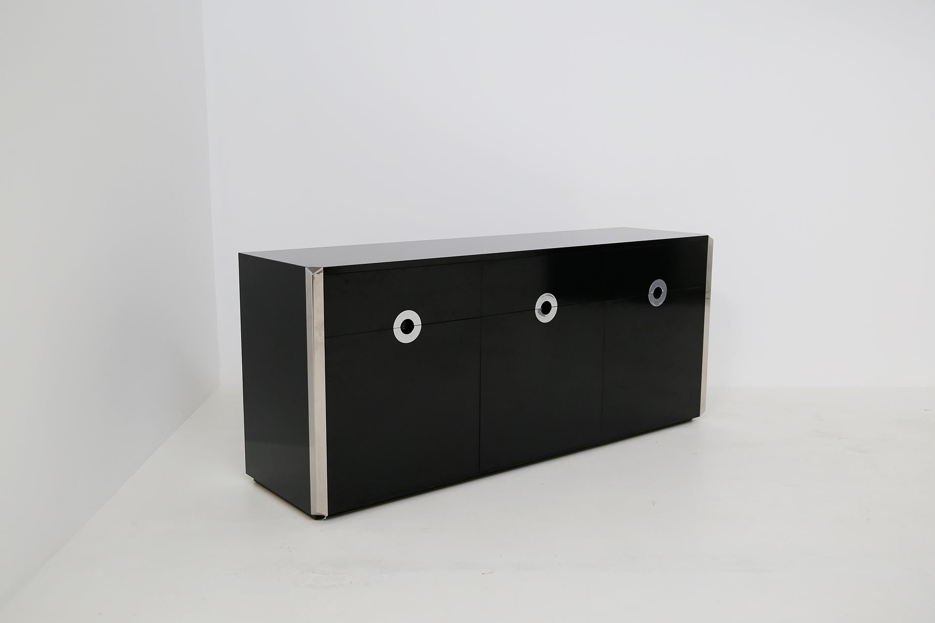Italian Sideboard by Willy Rizzo for Mario Sabot in Black Wood and Steel, 1970s 3