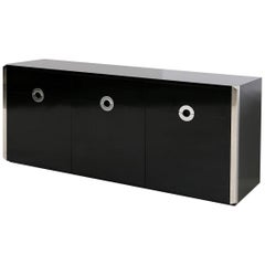 Italian Sideboard by Willy Rizzo for Mario Sabot in Black Wood and Steel, 1970s