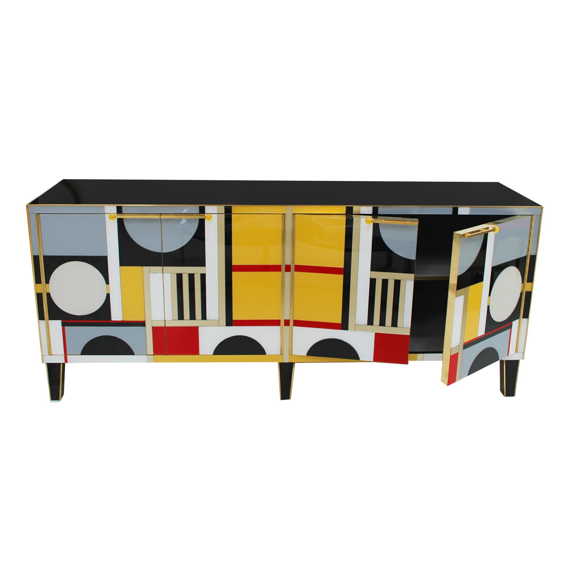 Mid Century Modern Italian Sideboard Covered In Colored Glass. 1950s For Sale 2