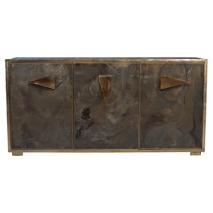 Italian Sideboard Hand-Painted Marble-effect Glass with 3 Doors Available