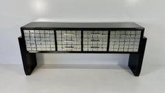 Italian Sideboard in Black Lacquer and Silver Leaf, 1950s