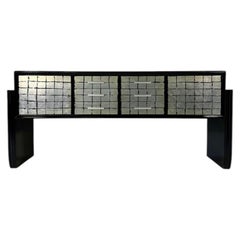 Italian Sideboard in Black Lacquer and Silver Leaf, 1950s
