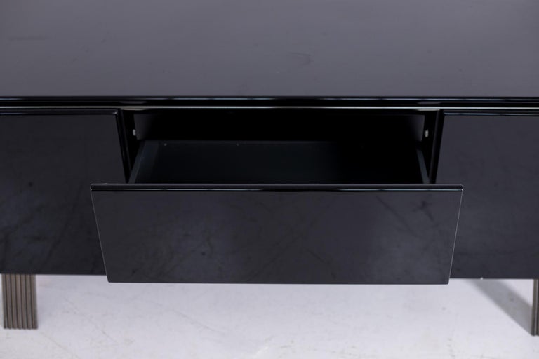 Italian Sideboard in Black Lacquered Wood and Steel, 1970s For Sale 5