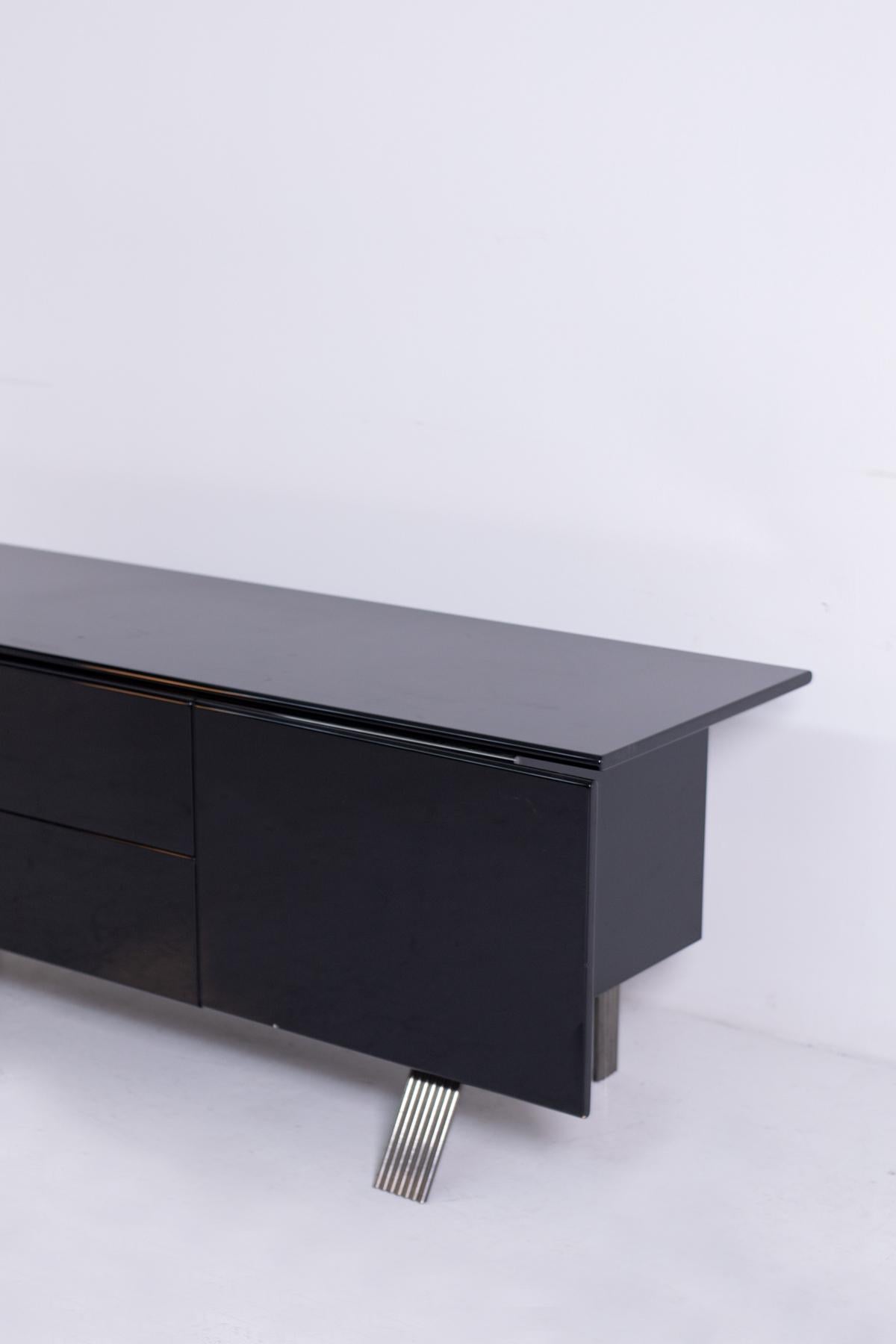 Late 20th Century Italian Sideboard in Black Lacquered Wood and Steel, 1970s