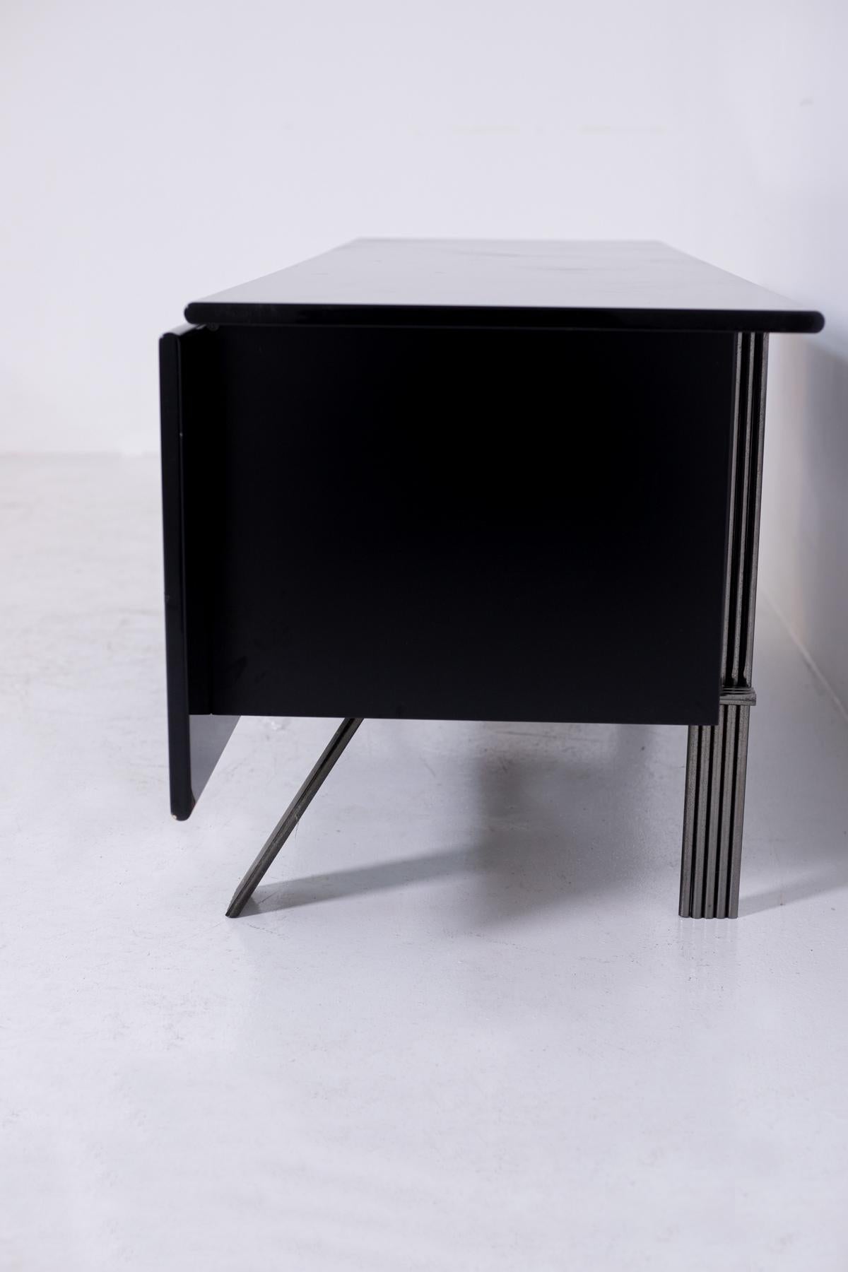 Italian Sideboard in Black Lacquered Wood and Steel, 1970s 2