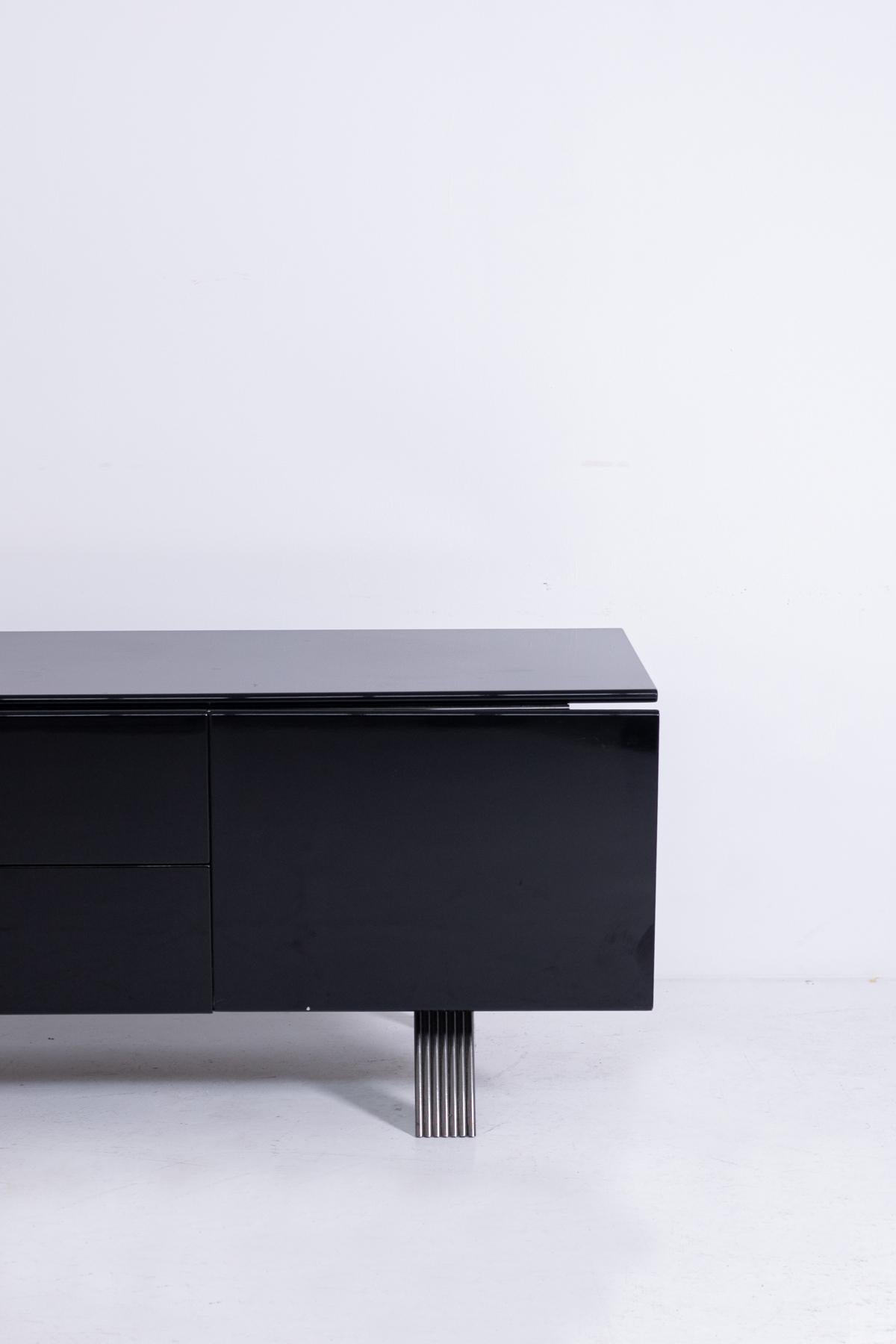 Italian Sideboard in Black Lacquered Wood and Steel, 1970s 4