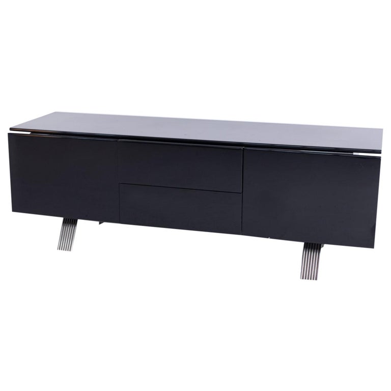 Italian Sideboard in Black Lacquered Wood and Steel, 1970s For Sale