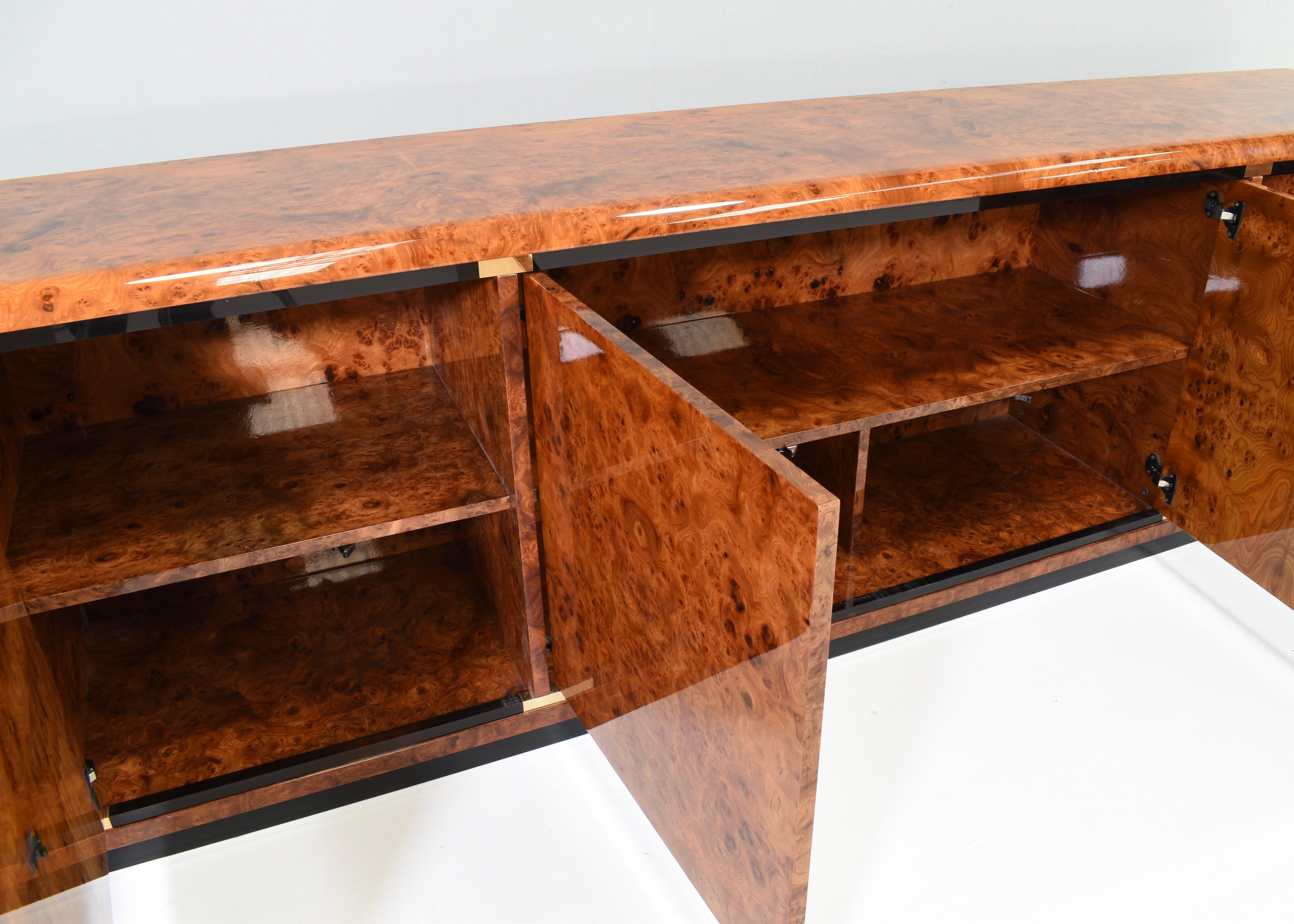 Credenza italiana in legno di radica e dettagli in ottone di Glam Furniture Italy, anni '70 in vendita 9