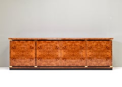 Italian Sideboard in Burlwood and Brass details by Glam Furniture Italy, 1970's