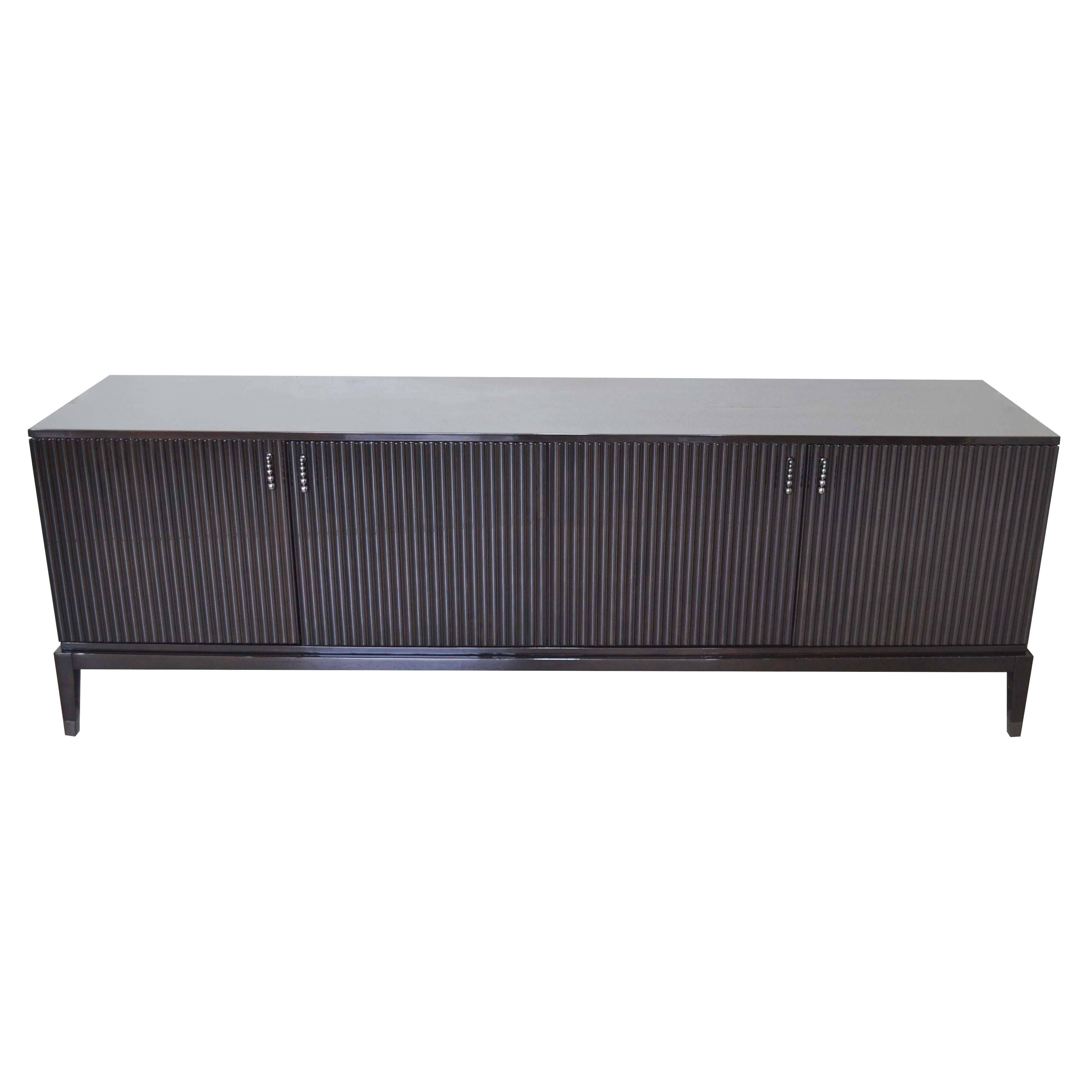 Art Deco Italian Sideboard in Ebony Brown Color with Four Doors For Sale