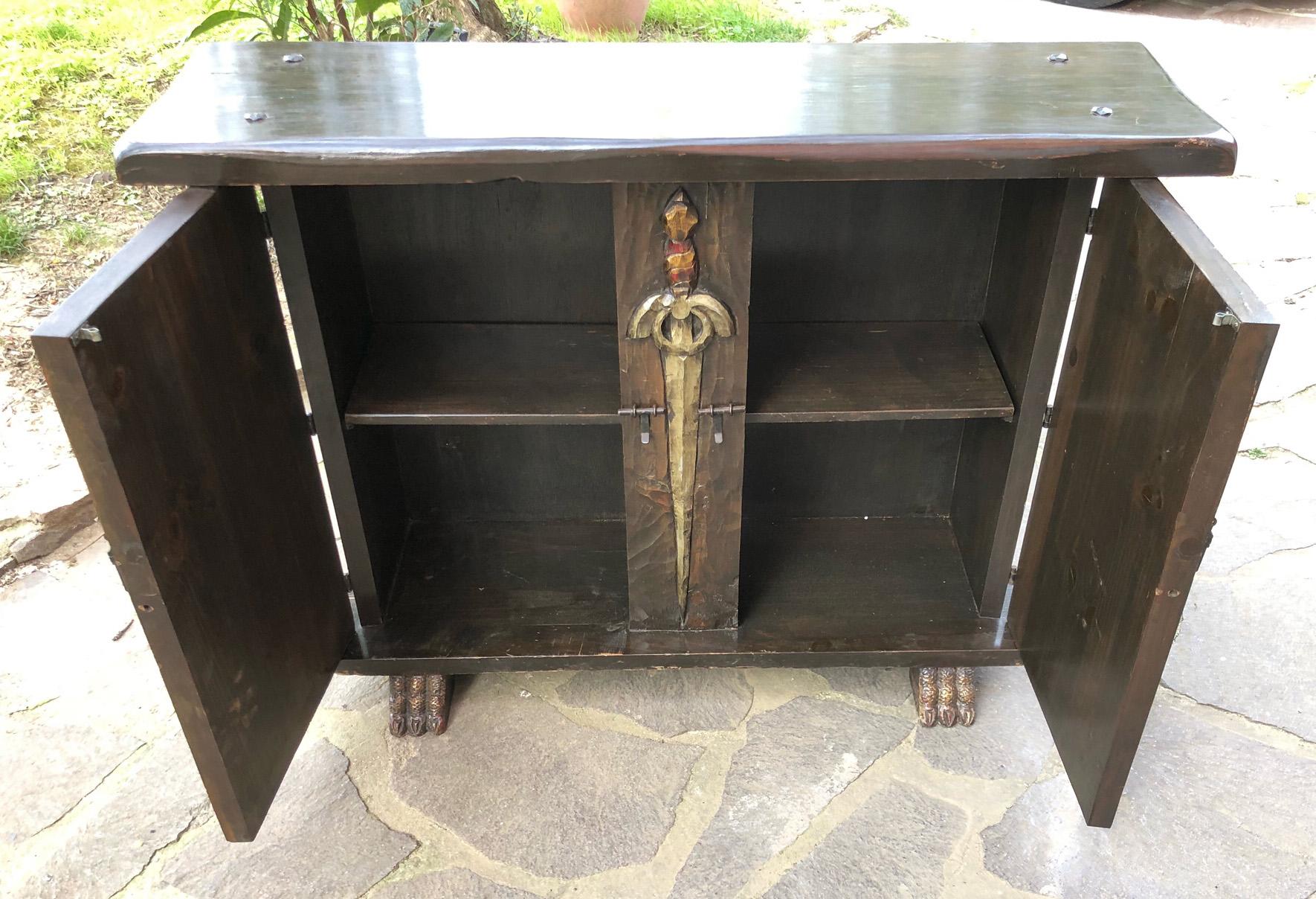 Mid-20th Century Italian Sideboard in Hand Carved and Painted Fir