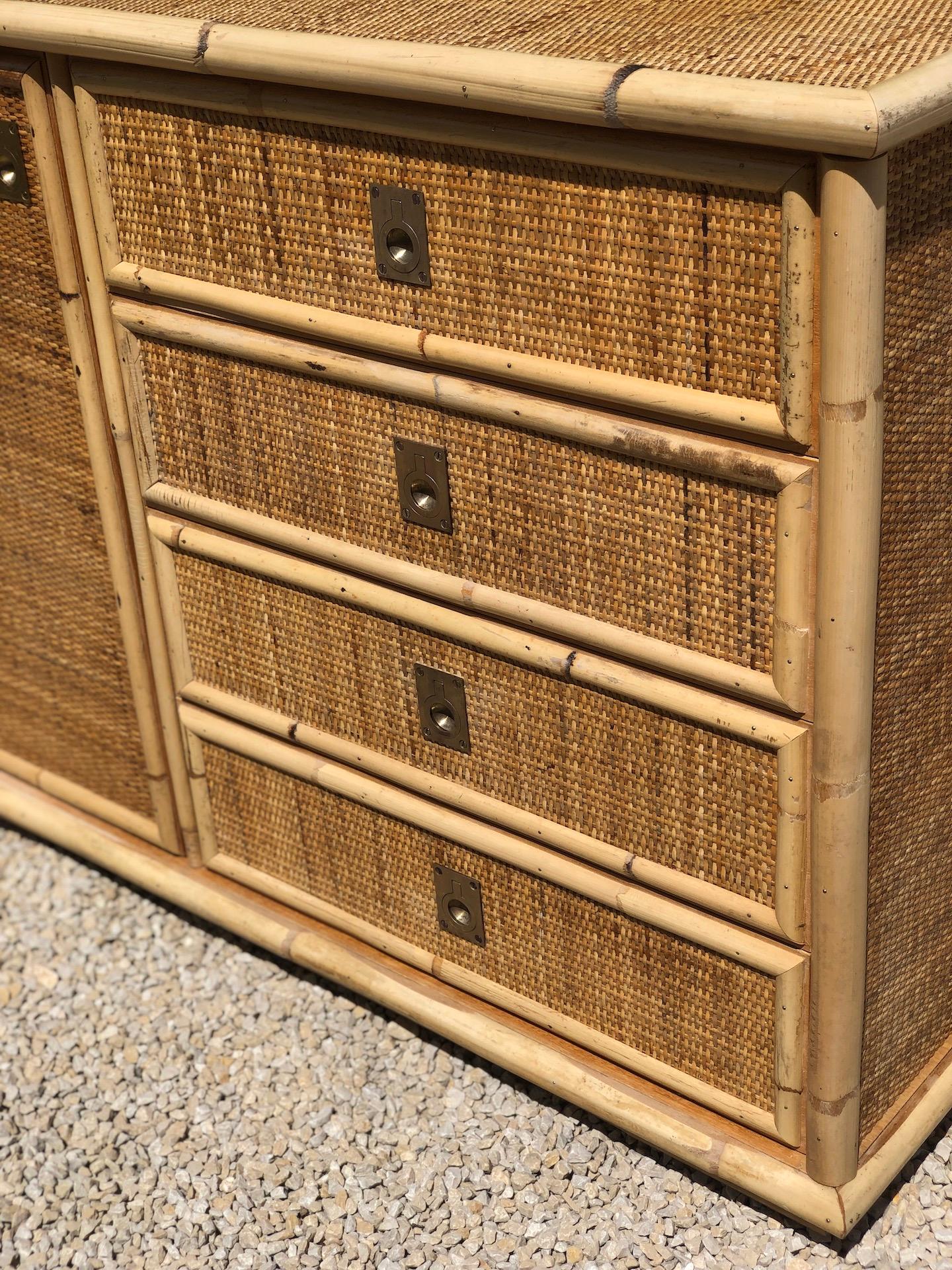 Late 20th Century Italian sideboard in hand-woven rattan and bamboo by Dal Vera, 1970s