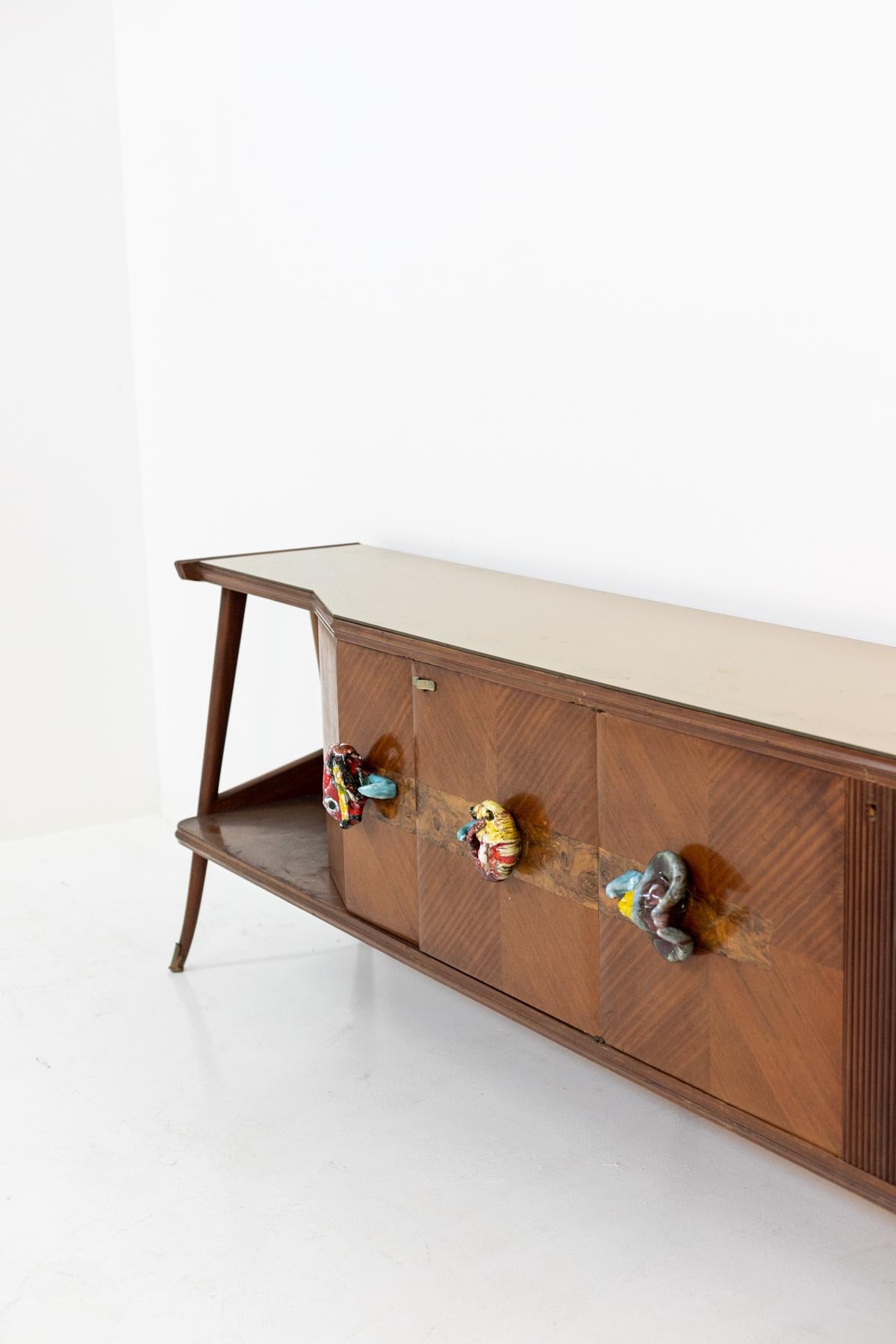 Italian Sideboard in Precious Woods and Ceramic Handles 14