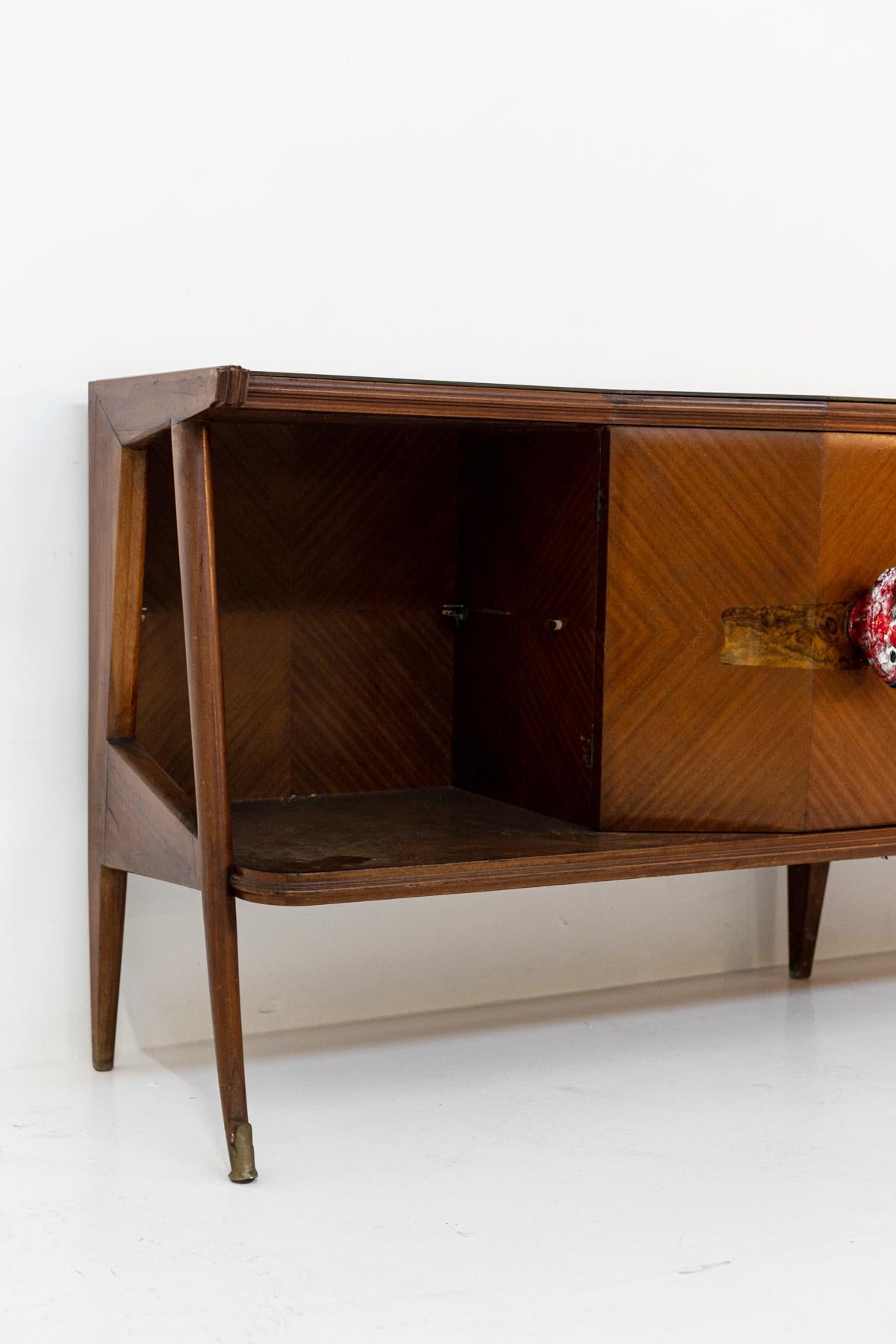 Italian Sideboard in Precious Woods and Ceramic Handles In Good Condition In Milano, IT