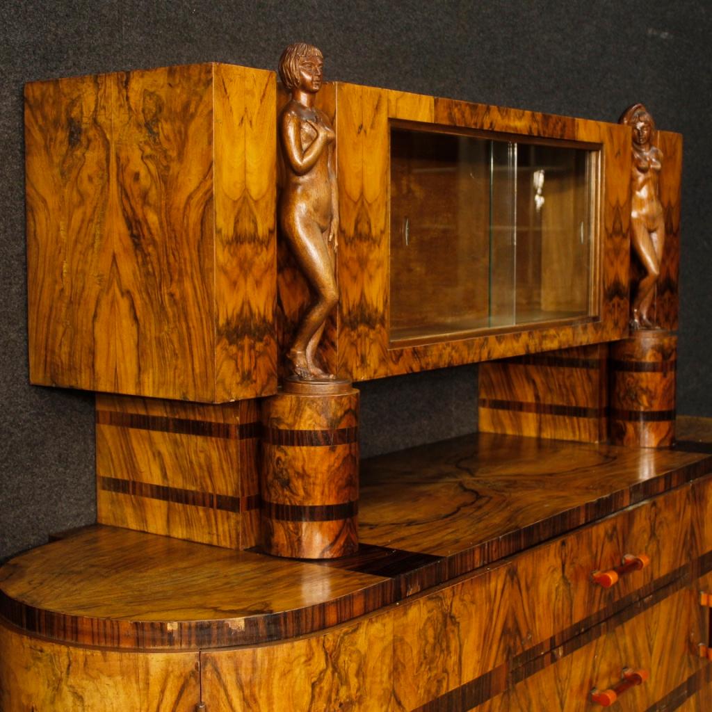 Italian Sideboard in Inlaid Wood in Art Deco Style from 20th Century In Fair Condition In Vicoforte, Piedmont