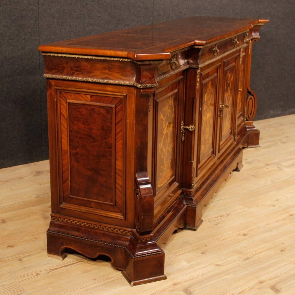 Inlay Italian Sideboard in Inlaid Wood with Four Doors from 20th Century