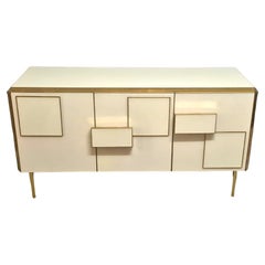 Italian Sideboard in Ivory Glass and Brass, Handcrafted by Justfurnituress Italian Sideboard in Ivory Glass and Brass, Handcrafted by Justfurnituress