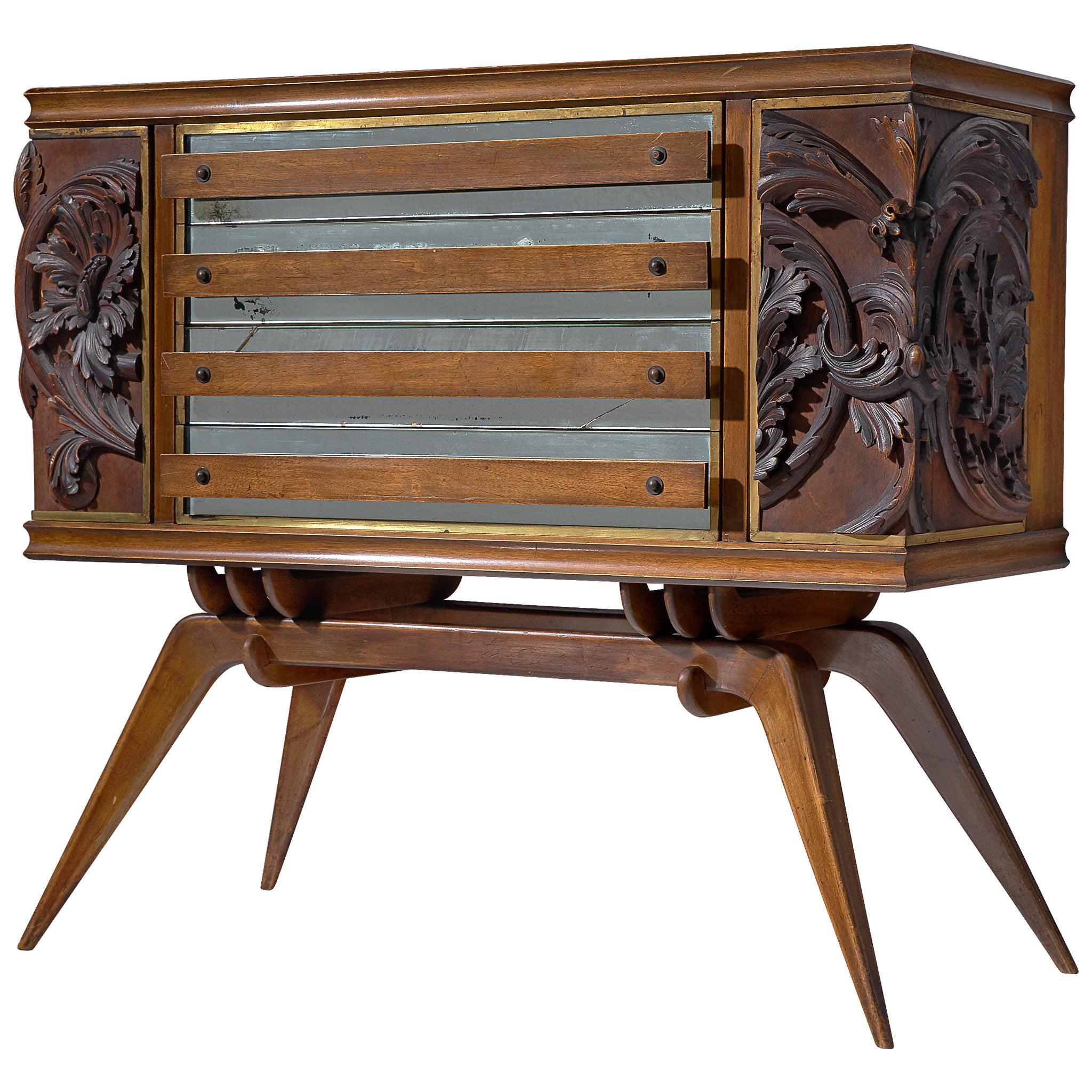 Italian Sideboard in Oak with Brass and Marble