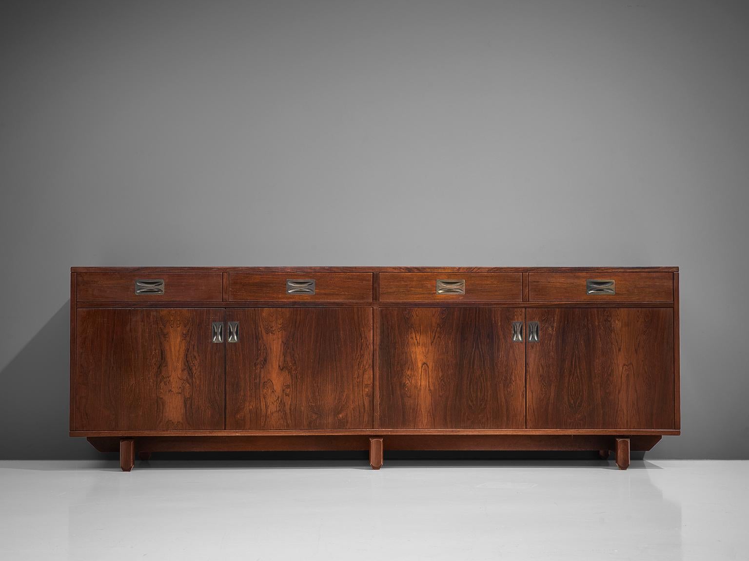 Mid-Century Modern Italian Sideboard in Rosewood with Brass Details by Stilldomus