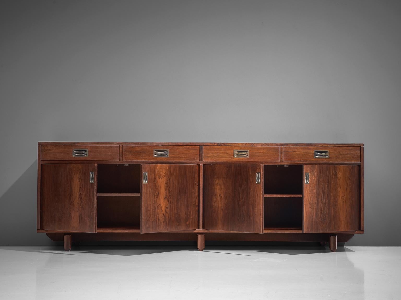 Italian Sideboard in Rosewood with Brass Details by Stilldomus In Good Condition In Waalwijk, NL