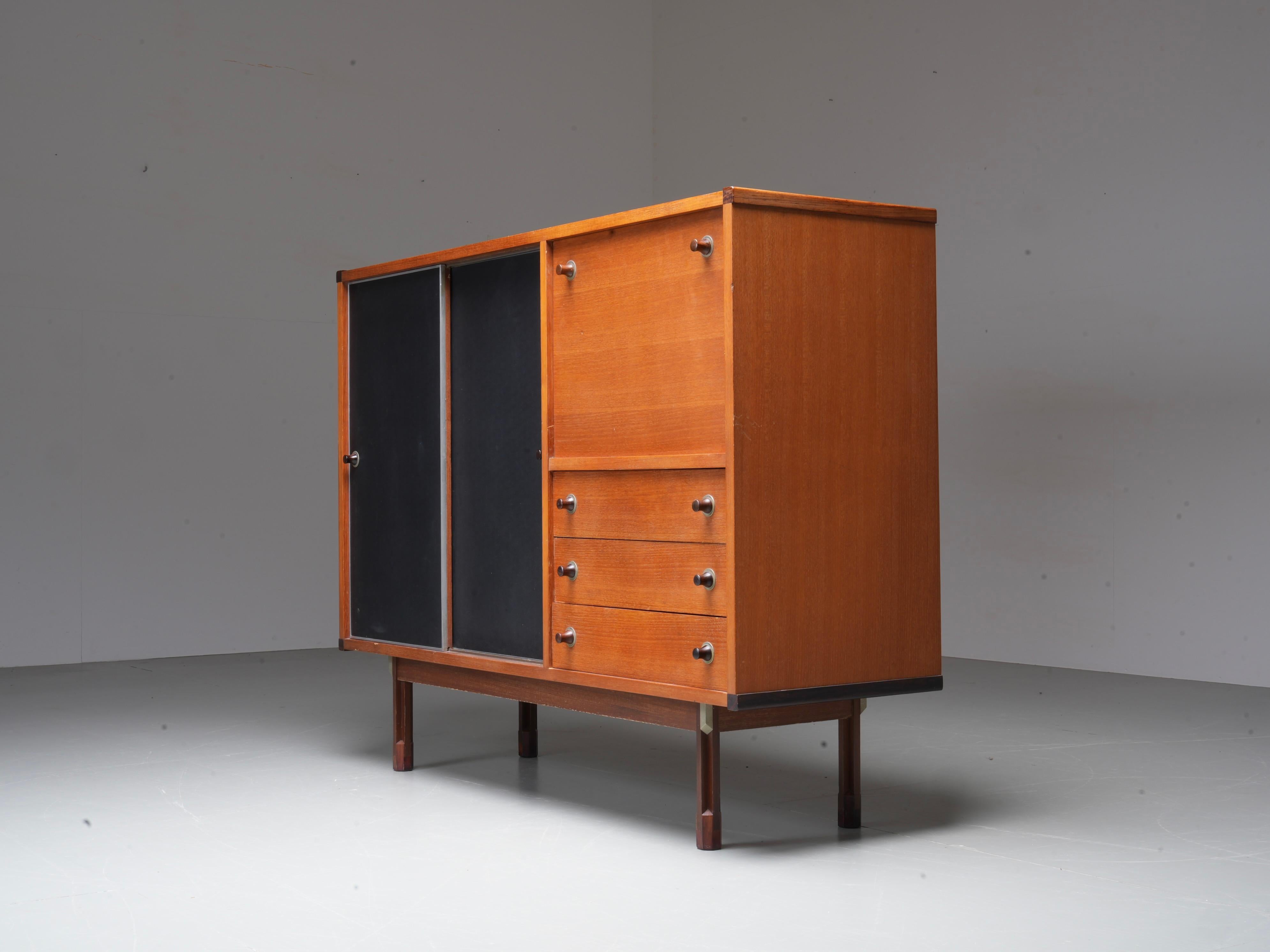 Italian Cabinet/ Secretary in Teak, Metal and Black Laminate, 1960's. For Sale 1