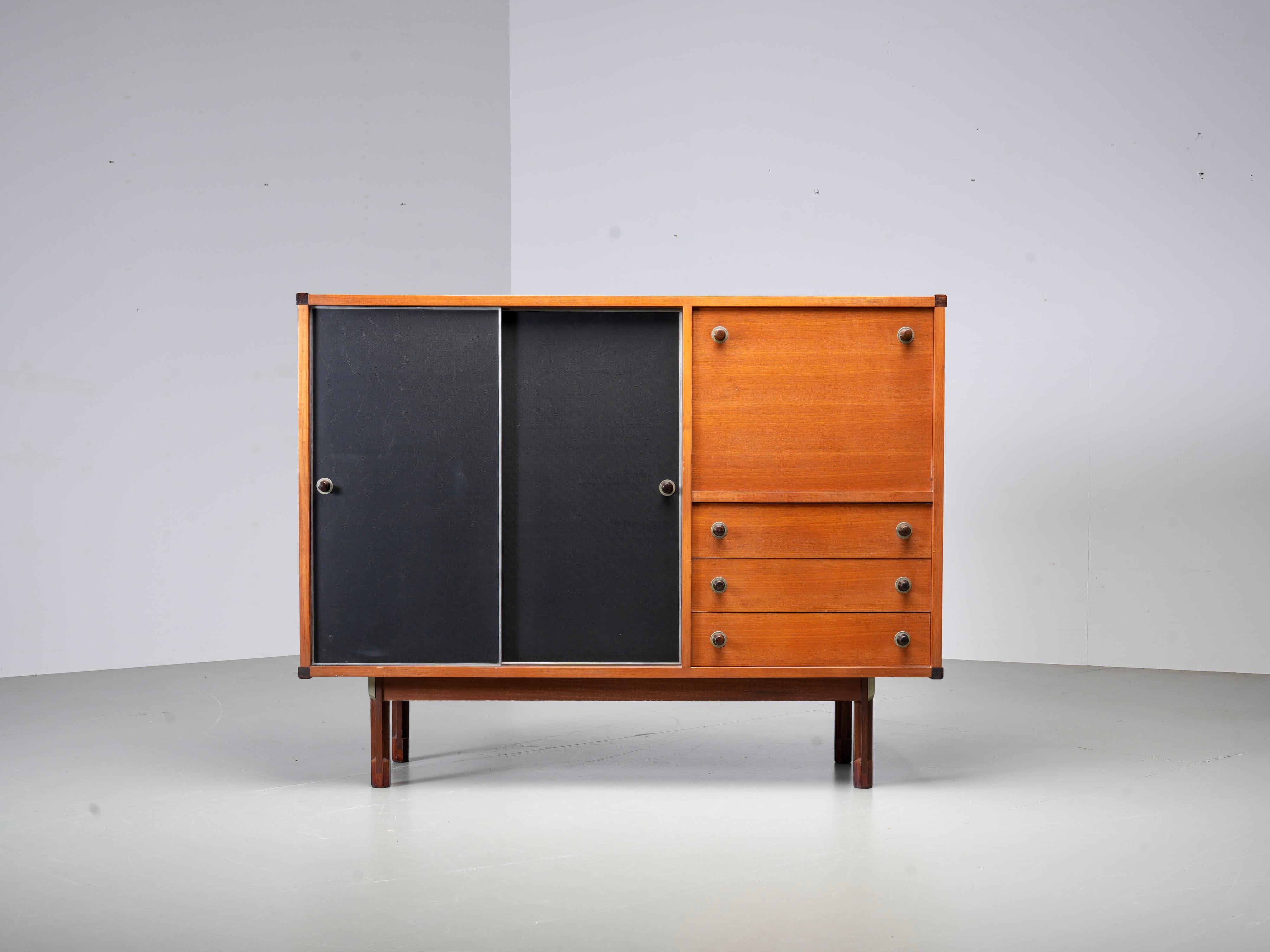 Italian Cabinet/ Secretary in Teak, Metal and Black Laminate, 1960's. For Sale 4
