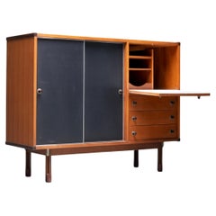Italian Cabinet/ Secretary in Teak, Metal and Black Laminate, 1960's.