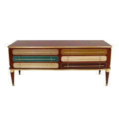 Credenza italiana del Mid Century Modern Wood e vetro colorato. 1950s
