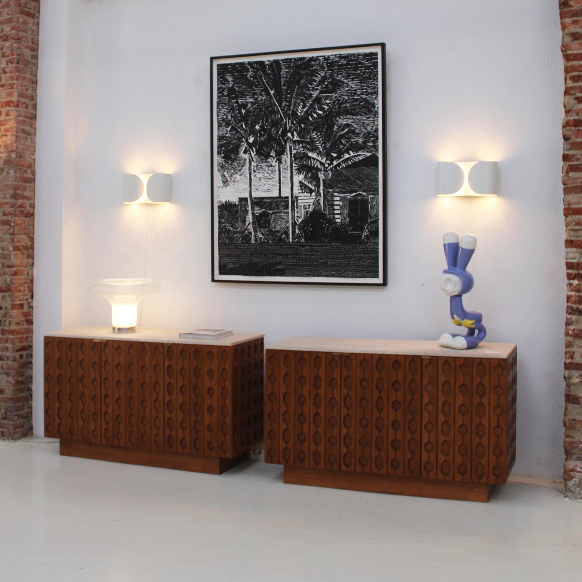 Italian Sideboard Made of Solid Wood and Travertine, Contemporary Cabinet in vendita 4