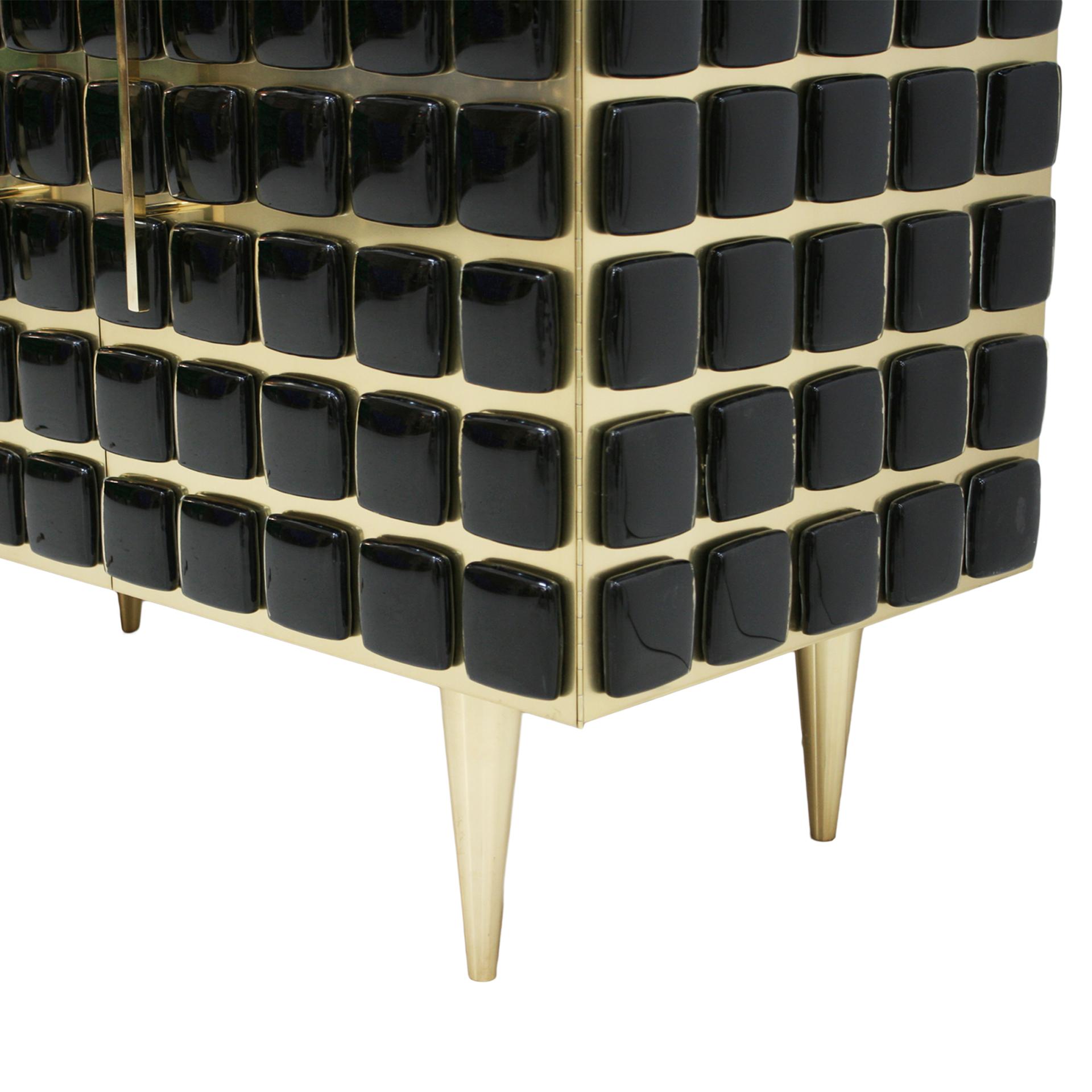 Italian Sideboard Made of Wood Brass & Decorated with Black Murano Glass Mosaics For Sale 5
