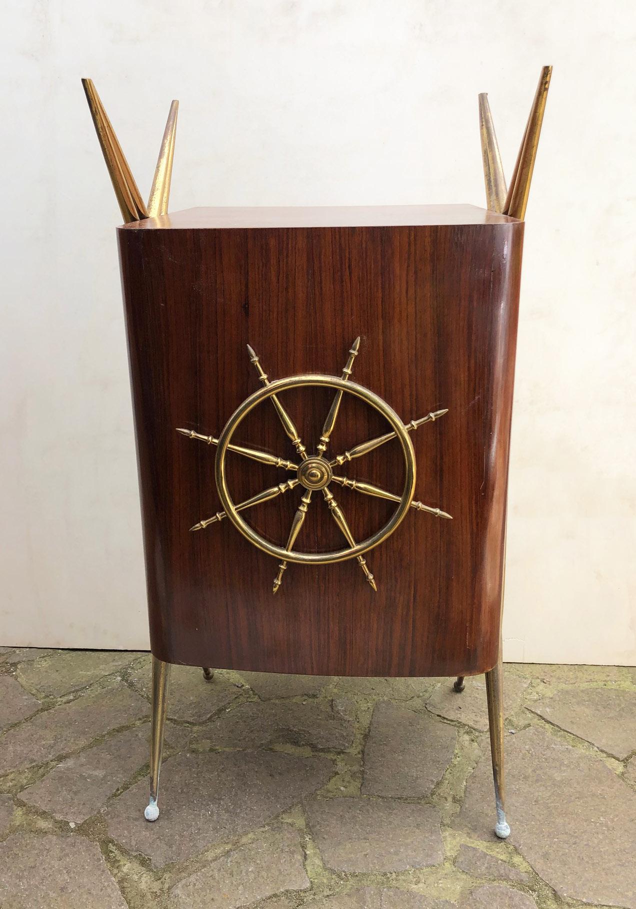 Italian Sideboard Marine Style Walnut Original 1950 Special Design Brass For Sale 1