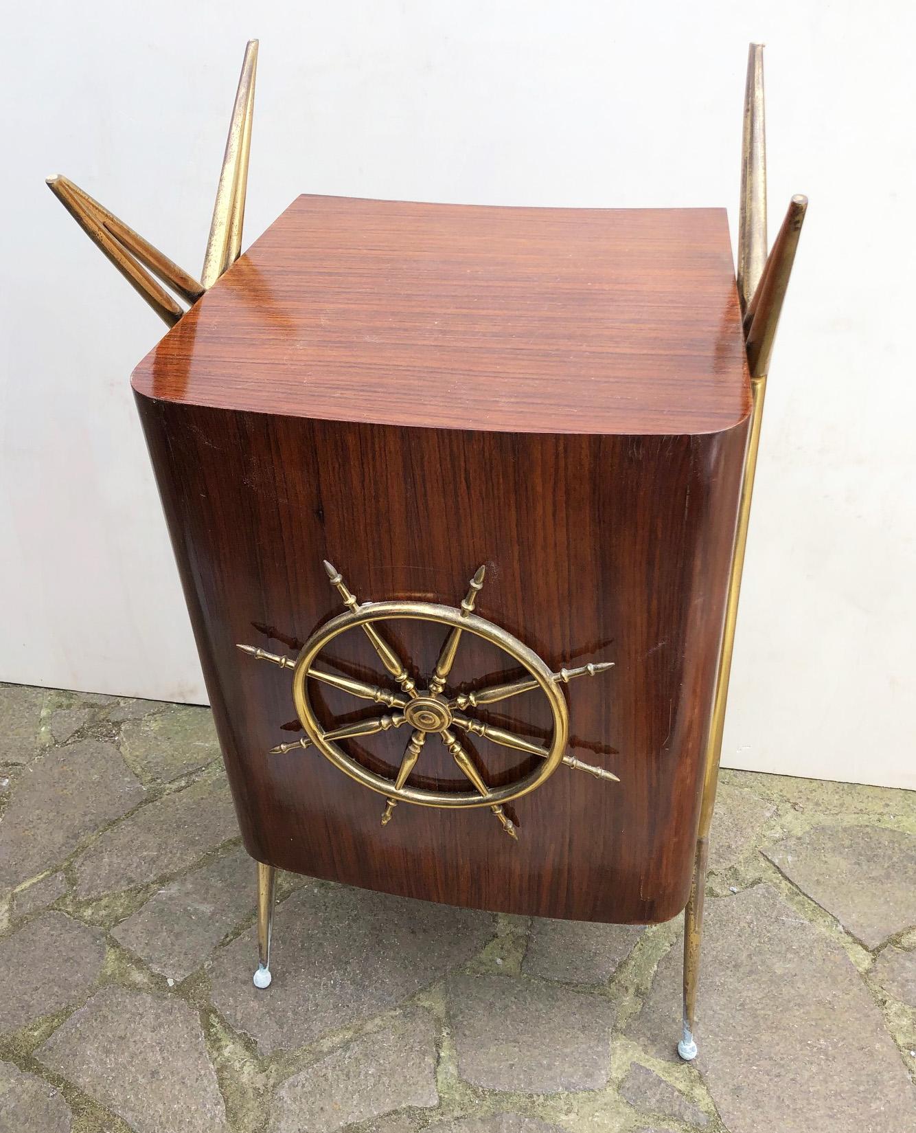 Italian Sideboard Marine Style Walnut Original 1950 Special Design Brass For Sale 2