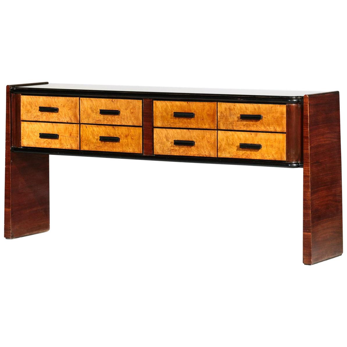 Italian Sideboard or Console Burl Wood, 1960s