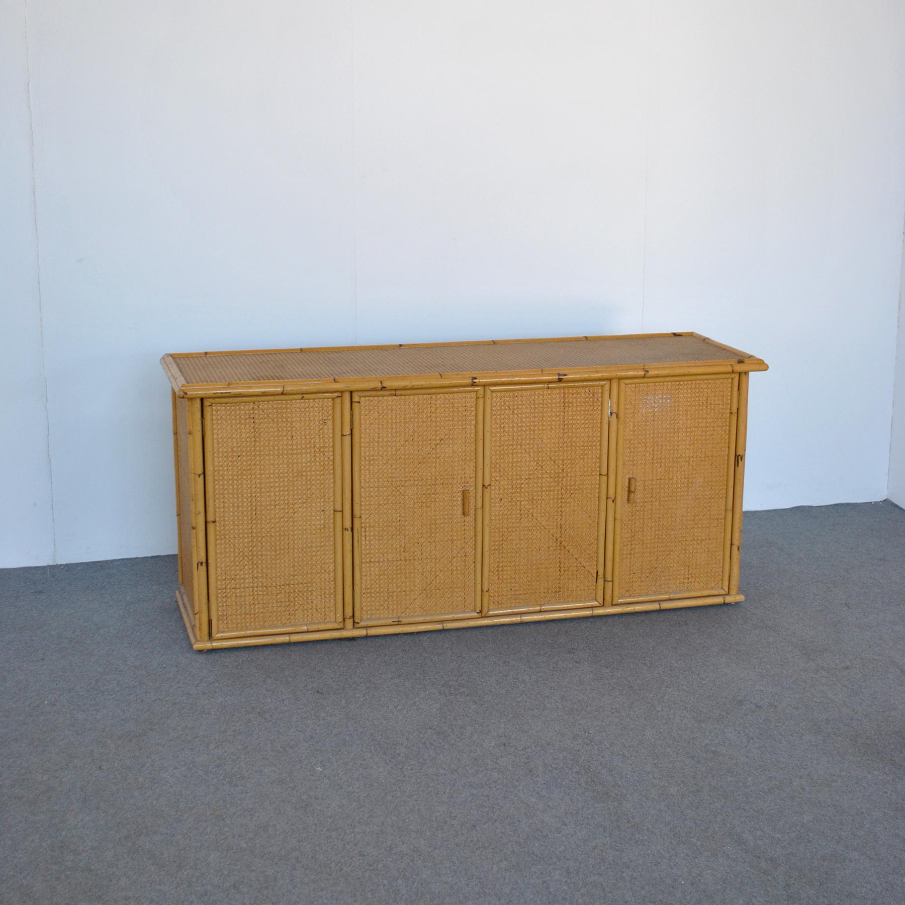 Mid-Century Modern Italian Sideboard Wicker and Bamboo from 60's